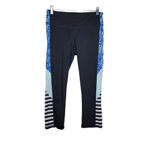 Champion DuoDry Mixed Pattern Stretch Crop Leggings Black Blue Medium
